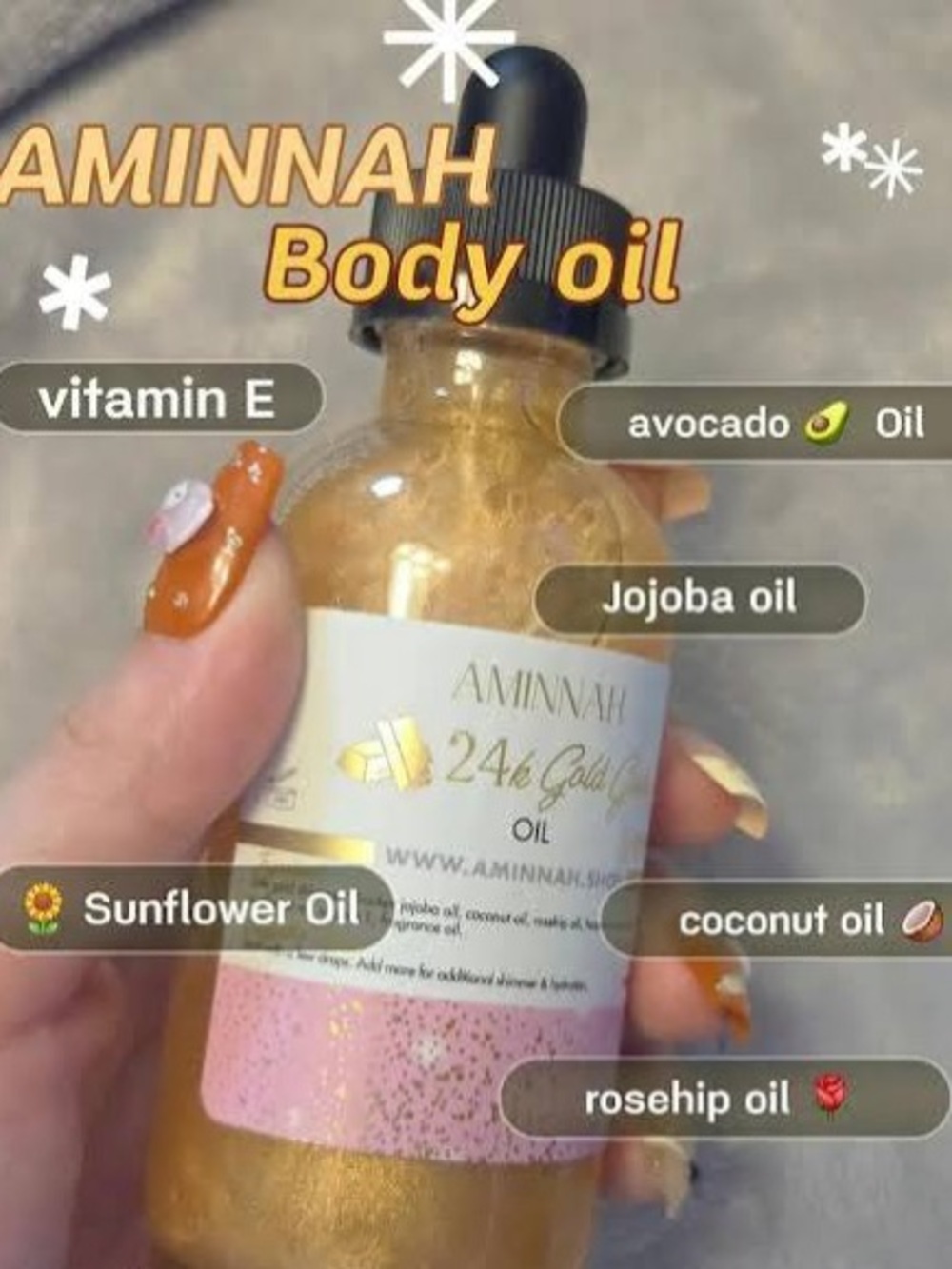 NWT AMINNAH 24k Gold Glow Body Oil - Picture 6 of 6